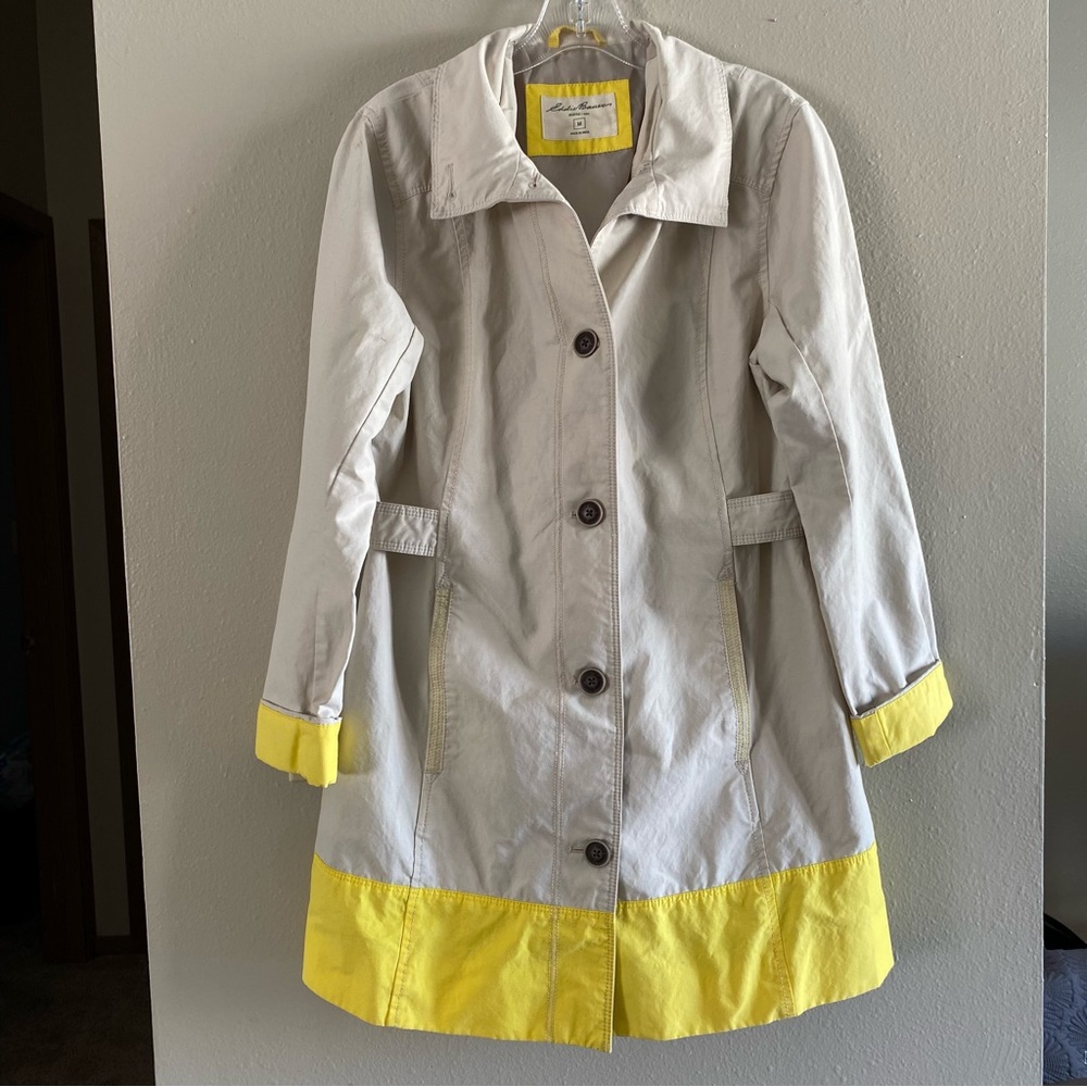 Light coat tan with butter yellow bottom trim